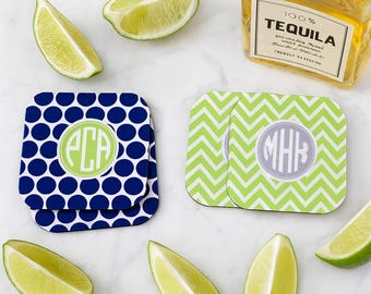Monogram Coaster Set - Personalized Drink Coasters, Custom Gifts