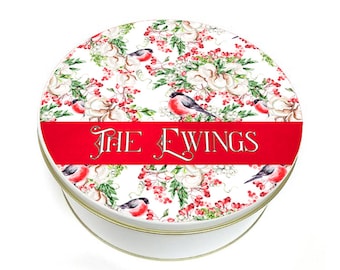 Robin Red Floral  Cookie Tin - Christmas Cookie Tin - Robin Cookie Tin - Biscuit Tin - Personalized Cookie Tin - Custom Baking Gift