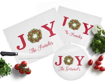 Joy to the World Glass Cutting Board - Personalized Christmas Cutting Board - Personalised Christmas Gift for Her - Christmas Kitchen