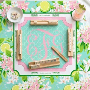 Mahjong Mat | Lemon Lime Floral | Custom Monogram Mahj Mat |  Neoprene Table Mat