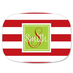 Personalized Christmas Platter - Red Stripe Christmas Platter - Monogrammed Serving Tray