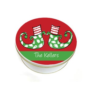 Cookie Tin - Christmas Cookie Tin - Biscuit Tin - Personalized Elf Cookie Tin - Custom  Holiday Baking Gifts - Decorative Round Elf Feet Tin