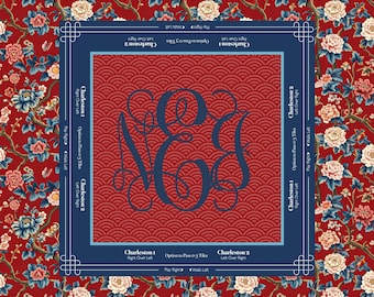 Tapete de Mahjong con monograma personalizado, tapete de juego de neopreno antideslizante - Mah Jongg con estampado floral rojo - Juego de mesa con guías de Charleston