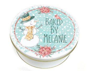 Snowman Personalized Cookie Tin - Christmas Cookie Tin - Snowman Cookie Tin - Biscuit Tin - Personalized Cookie Tin - Custom Baking Gift
