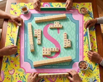 Yellow Flower Mahjong Mat | Neoprene Game Surface | Chintz Pattern Mat with Monogram