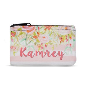 Monedero personalizado - Monedero con monograma - Monedero con diseño floral - Monedero personalizado - Monedero de neopreno con diseño floral