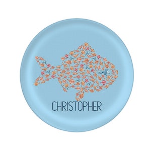 Watercolor Fish Plate Personalized - Picnic Plate - Blue Fish Plate - Custom Thermosaf Plate - Mad For Monograms
