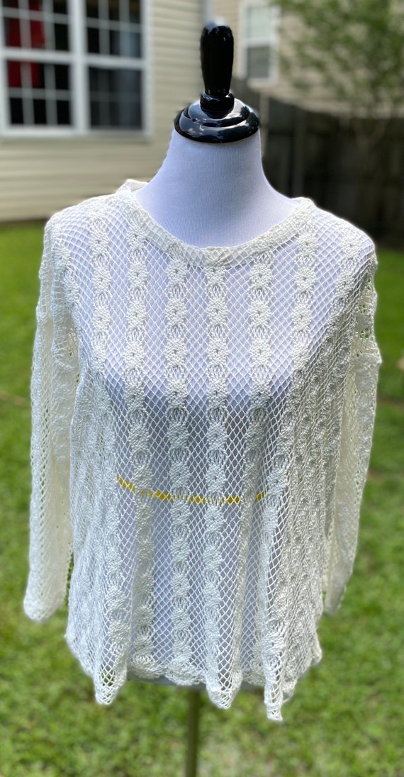 Vintage Jordache Cream crochet knit top - image 1