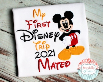 Embroidered Mickey Mouse My First Disney Trip Shirt,  First trip to Disney, Disneyland shirt, Disney World Shirt. Boys Disney Applique Tee
