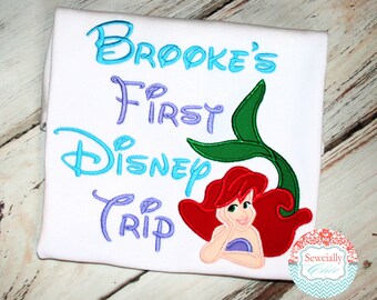 Character Disney Tee, Embroidered Ariel First Disney Trip, My first Disney trip tee, First trip to Disney shirt, Disney trip princess shirt,