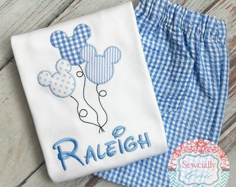 Embroidered Gingham Disney Trip Set,  Boys Disney outfit, Disneyland shirt, Disney World Outfit, First Disney Trip outfit, Disney Balloons
