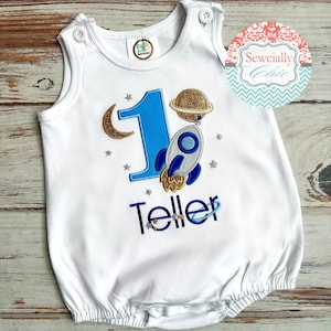 Embroidered Outer Space Birthday Sun Bubble,  Space Rocket Ship Birthday Bubble,  Two the Moon, First Trip Around the Sun