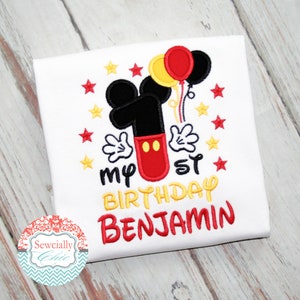 Mickey Mouse Birthday Shirt, Embroidered Mickey shirt, First Birthday Mickey Shirt, Disneyland shirt, Disney World Shirt. Boys Disney