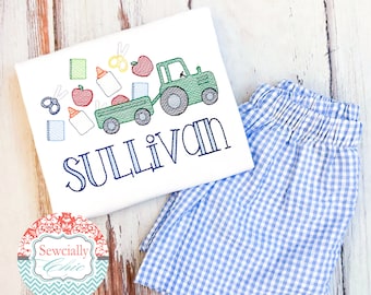 Embroidered Back To School outfit,  Back to School Tractor, Toddler Back to school, Boys Back to school shirt, Boys Back to School outfit