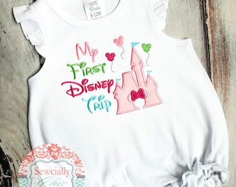 Embroidered First Disney Trip Shirt,  First trip to Disney, Disneyland shirt, Disney World Shirt, Floral First Disney Trip tee, Disney
