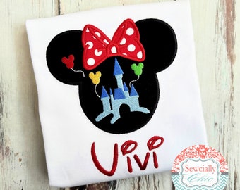 Embroidered Minnie Castle Tee, Girls Disney Tee, Disneyworld shirt, Minnie Mouse Applique shirt, Disney Embroidered T-shirt, Disneyland tee