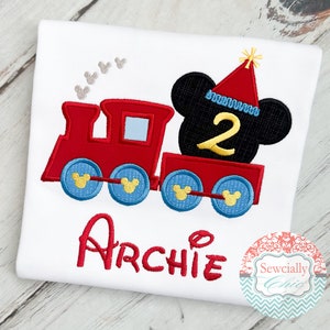 Embroidered Mickey Birthday Train Tee, Mickey Mouse Clubhouse Birthday, Mickey Mouse train, Disney Train Embroidered T-shirt for toddler
