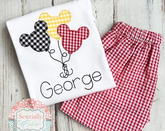 Embroidered Gingham Disney Trip Set,  Boys Disney outfit, Disneyland shirt, Disney World Outfit, First Disney Trip outfit, Disney Balloons