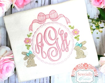 Embroidered Easter Monogram Tee, Girls Easter t-shirt, Girls Bunny Shirt, Easter shirt for Girls, Spring Girls Tee, Monogram Easter shirt