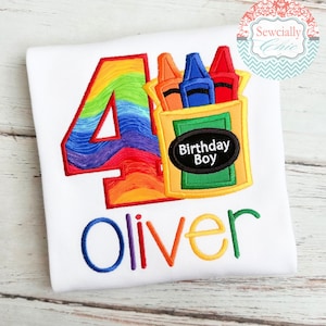 Camiseta de cumpleaños con crayones, camiseta de cumpleaños con arte, camiseta de fiesta con arte, crayola, color arcoíris, fiesta de artistas, camiseta de cumpleaños para niños pequeños