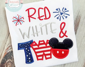 Embroidered Patriotic Mickey Second Birthday Shirt, TWO Mickey, Disney 4th of July shirt, Disney Second birthday, Mickey Mouse 4th of July
