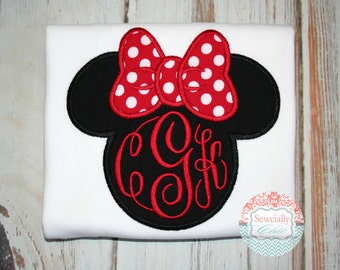Embroidered Minnie Mouse Applique shirt, Disney tee, Monogram Disney tee, Child's disney shirt, Monogram Minnie Mouse tee
