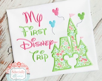 Embroidered First Disney Trip Shirt,  First trip to Disney, Disneyland shirt, Disney World Shirt, Floral First Disney Trip tee, Disney