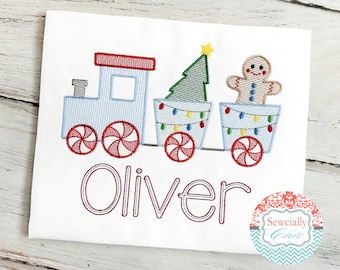 Embroidered Boys Christmas Train Tee, Boys Christmas t-shirt, Holiday Train shirt, Southern Christmas Shirt,  Train with Tree and Cookie