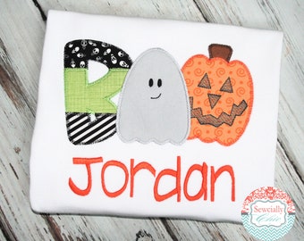 Boo Applique Shirt , Boys Halloween Applique Shirt, Preppy Halloween shirt, Toddler halloween shirt, Ghost and Pumpkin Applique tee