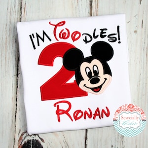 Embroidered I&#39;m Twodles Mickey  shirt, Mickey Second Birthday Shirt, Mickey Birthday, Mickey Mouse Clubhouse, Embroidered Disney shirt