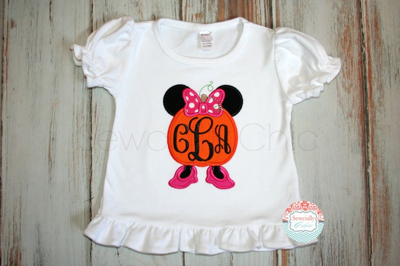 Minnie Pumpkin shirt, Minnie Mouse Applique shirt, Minnie Mouse Halloween, Mickey's Not So Scary, Embroidered Minnie Halloween Shirt image 2