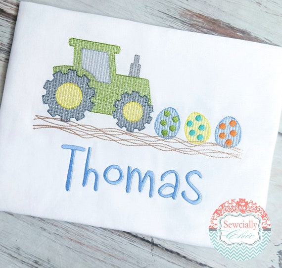 Embroidered Easter Tractor Tee, Boys Easter Tee, Girls Easter t-shirt, Easter farm, Spring Boys Tee, Easter Sketch Embroidery T-shirt Boys