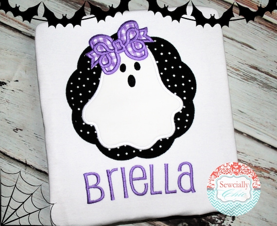 Girly Ghost Tee, Girls Fall t-shirt, Girls Halloween Shirt, Ghost shirt, Halloween Shirt, Girly Ghost Applique shirt, Preppy Halloween Shirt