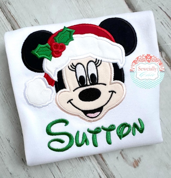 Embroidered Minnie or Mickey Santa Tee, Minnie Mouse Christmas Tee, Mickey Mouse Christmas Tee, Mickey's Very Merry Christmas Party,  Disney