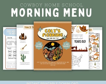 Cowboy Morning Menu Homeschool Printables Worksheets: Homeschool Curriculum Worksheets Perfect for Kindergarten, Preschool pre-k, TK