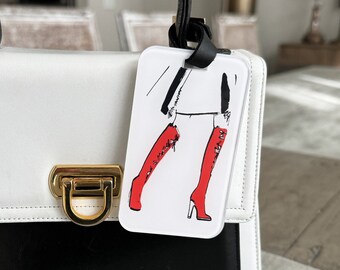 Fashion art luggage tag Personalized luggage tag for women Traveler gift Acrylic suitcase tag Watercolor fashion print  Jet travel essential