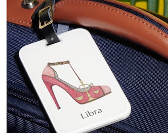 Libra zodiac sign luggage tag Horoscope shoe art Astrology fashion illustration Watercolor painting Travel essential Gift for her