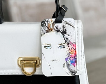 Fashion art luggage tag Flower Illustration Personalized luggage tag for women Watercolor painting Jet essential Acrylic suitcase tag