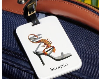 Scorpio zodiac sign luggage tag Horoscope shoe art Astrology fashion illustration Watercolor painting Travel essential Gift for her