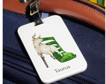 Taurus zodiac sign luggage tag Horoscope shoe art Astrology fashion illustration Watercolor painting Travel essential Gift for her