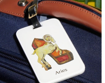 Aries zodiac sign luggage tag Horoscope shoe art Astrology fashion illustration Watercolor painting Travel essential Gift for her