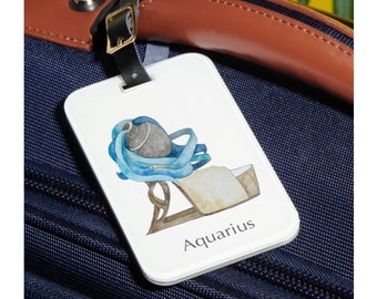 Aquarius zodiac sign luggage tag Horoscope shoe art Astrology fashion illustration Watercolor painting Travel essential Gift for her