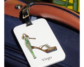 Virgo zodiac sign luggage tag Horoscope shoe art Astrology fashion illustration Watercolor painting Travel essential Gift for her