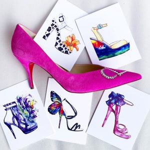 Fashion art notecards Unique gift idea for Mom Stationary lover present Watercolor shoe painting Blank stationary set Fashion illustration
