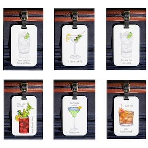 Funny luggage tag Cocktail art Adult humor and sayings Unique traveler gift  Watercolor painting Suitcase accessory Carry on bag tag