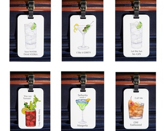 Funny luggage tag Cocktail art Adult humor and sayings Unique traveler gift  Watercolor painting Suitcase accessory Carry on bag tag