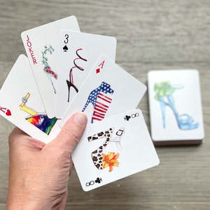 Shoe fashion art playing cards Gift idea for mom Bridge player present Poker game card set Watercolor painting Deck of cards with case