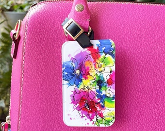Flower art luggage tag Traveler gift Original floral watercolor painting Jet travel essential Acrylic suitcase tag Custom luggage tag