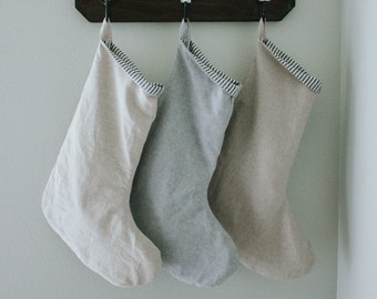 Minimal Christmas Stocking, Linen Stocking, Farmhouse Stocking, Neutral Stocking