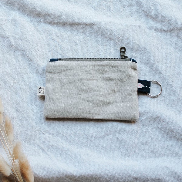 Small Linen Credit Card ID Holder Keychain Pouch